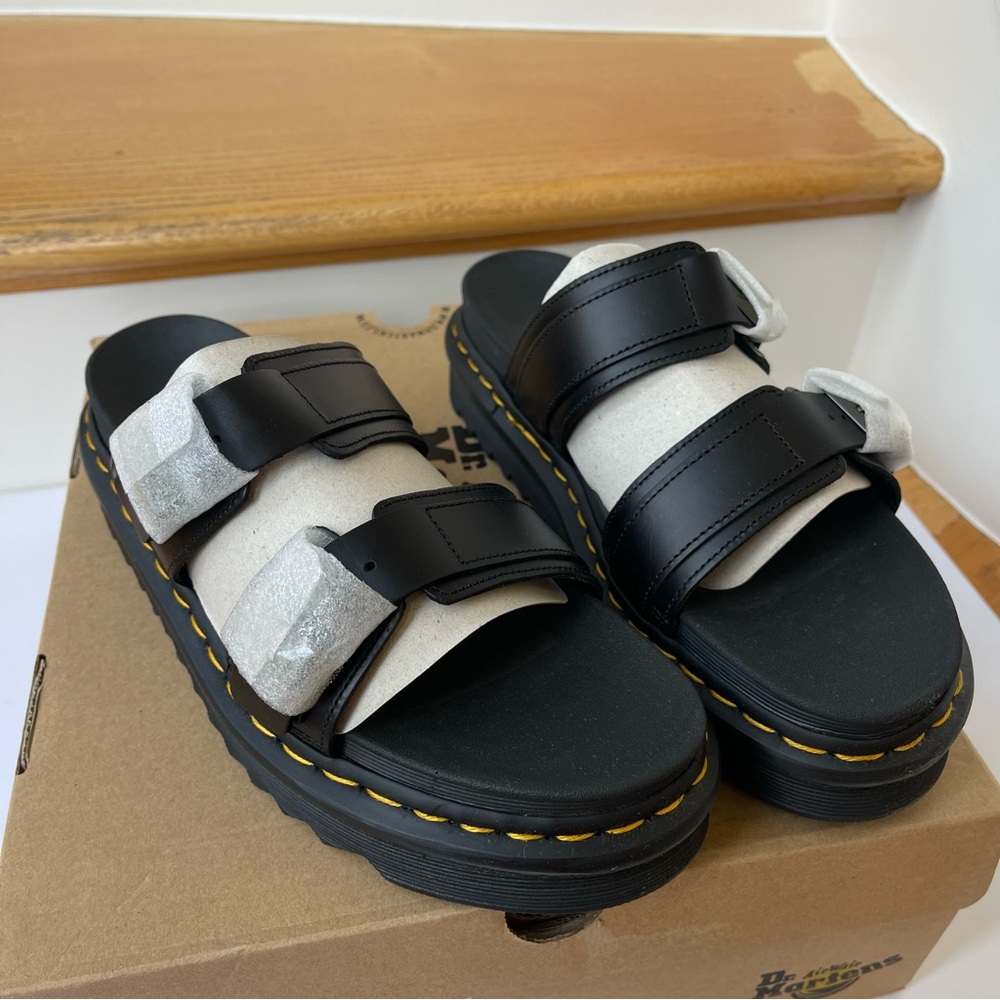 NWT Doc Martens Myles Brando Leather Slide Sandals in black buckles platforms - Picture 6 of 15